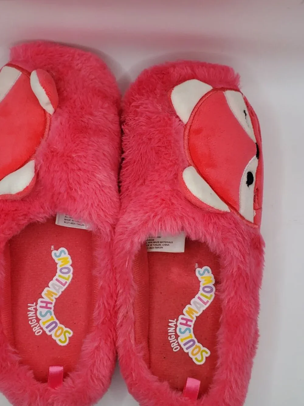 Squishmallows Pink Fox Plush Slippers Kids Size 4/5 Fuzzy Cozy House Shoes